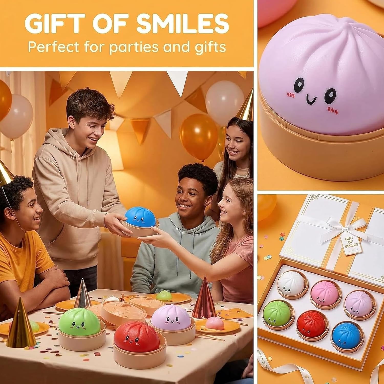 4PC Mystery Dumpling Squishy, 4 Inch Jumbo Dumpling Stress Ball, Squishy Bun, Anxiety Relief Fidget, Soft Squeeze Decompression Dough for Adults Classroom Prizes & Party Favors