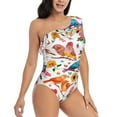 thumbnail image 3 of Gukieu Flowers Birds And Butterflies Print One-shoulder Ruffled One-piece Swimsuit with Removable Chest Pads and Tummy-control Swimsuit for Women-Medium, 3 of 6