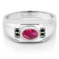 thumbnail image 2 of Gem Stone King Men's 925 Sterling Silver Red Created Ruby and Black Diamond Ring (1.68 Cttw, Gemstone July Birthstone, Oval 8X6MM,, Size 8), 2 of 3