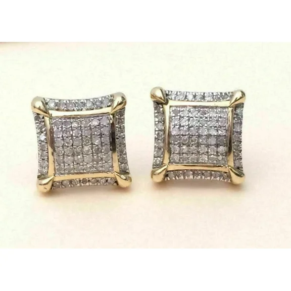 ORLOV DIAMONDS Real Moissanite Square Studs Kite Mens Ladies Earrings Yellow Gold Plated Silver