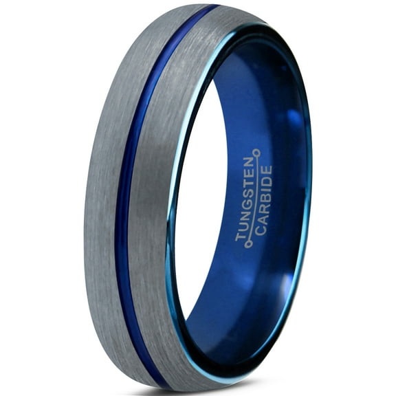 P. Manoukian Tungsten Wedding Band Ring 4mm for Men Women Blue Grey Domed Brushed Lifetime Guarantee Size 4
