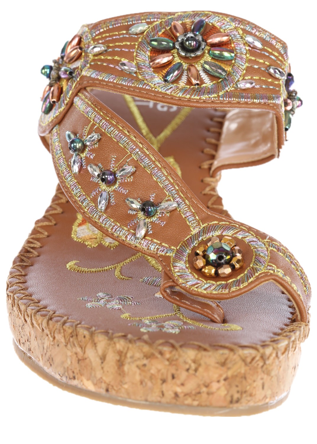 Women's Casual Embroided Beaded Wedge Sandals-Brown-6 - image 2 of 3
