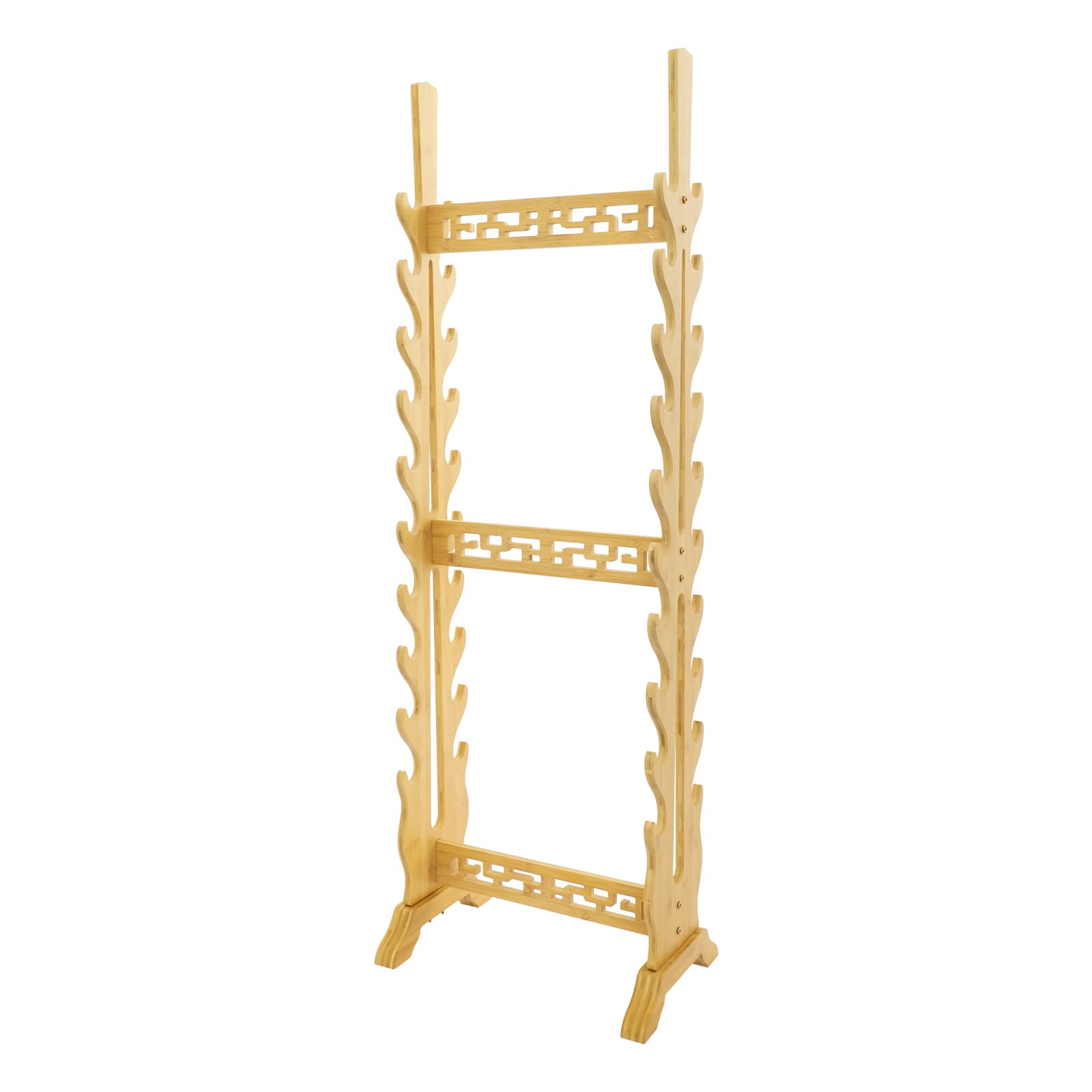 Double Sided Sword Stand, 10 Tiers Floor Standing Katana Display Rack, Natural Bamboo Wood Sword Holder for Samurai Swords, Weapon Storage, Home Decor
