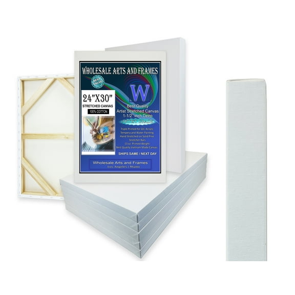 1-1/2" Gallery Depth White Stretched Canvas 24x30 5 Pack 13oz Professional Artist Quality, 100% Cotton, Art Supplies for Crafts, Gesso-Primed for Oil, Acrylic & Mixed Media