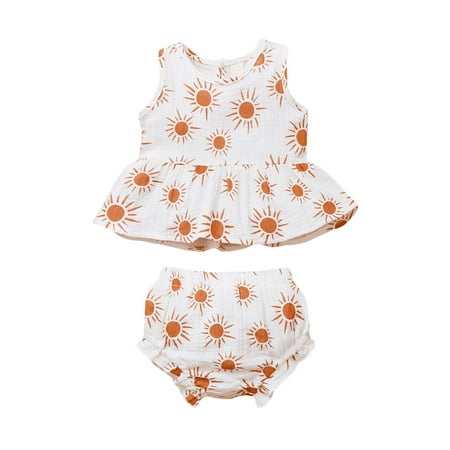 

BIZIZA Baby Girl Outfit Cute Summer 2-Piece Sleeveless Print Tank Top Floral Shorts for 3M-18M Toddler White 100