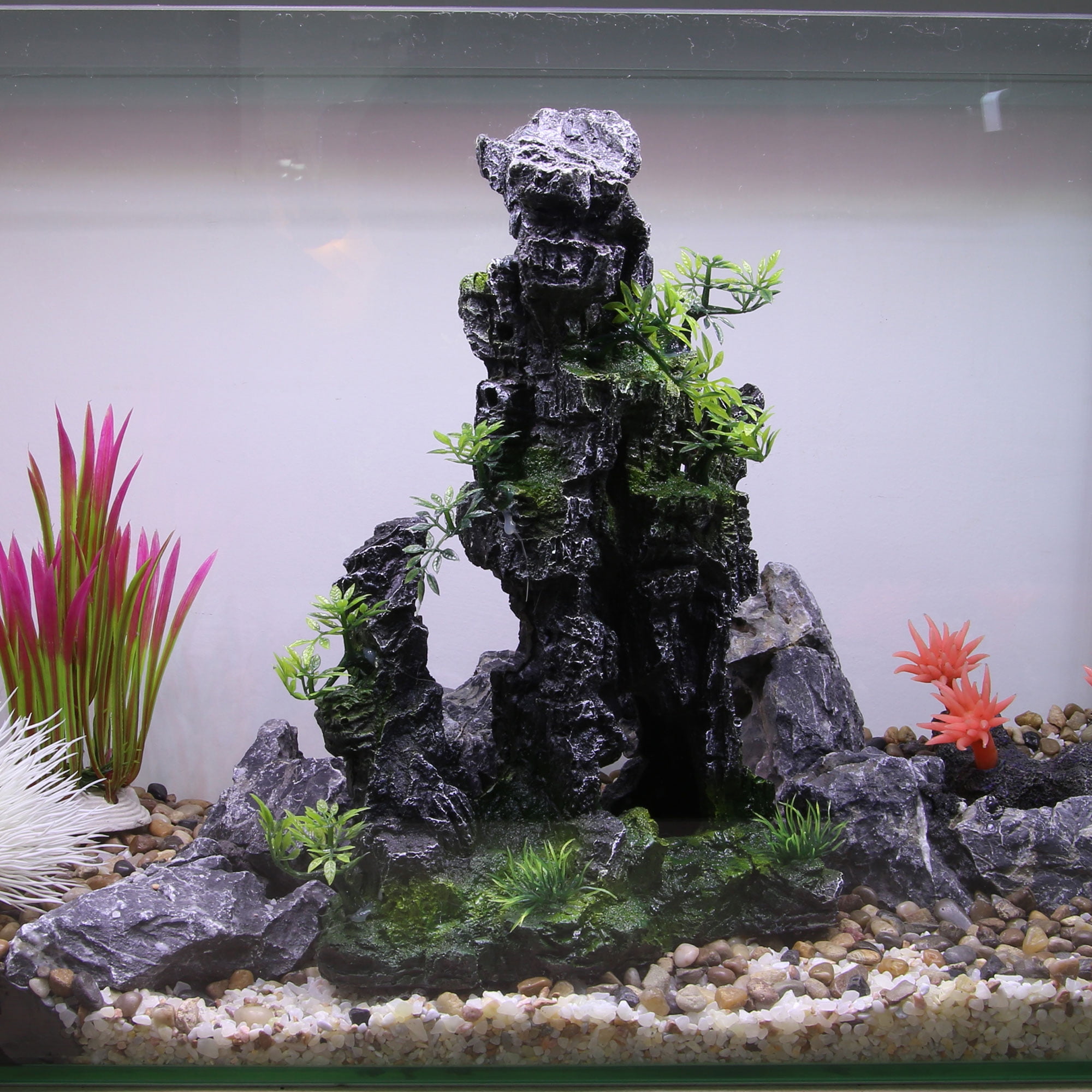 Unique Bargains Aquarium Landscape Mountain Decoration Artificial Aquatic Terrariums Stone Gray Green 11.81" Height