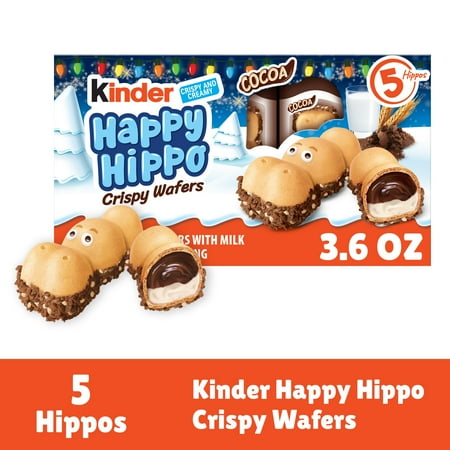 Kinder Happy Hippo Crispy Wafers with Milk and Cocoa Filling, Great for Stocking Stuffer, 5 Count, 3.6 oz