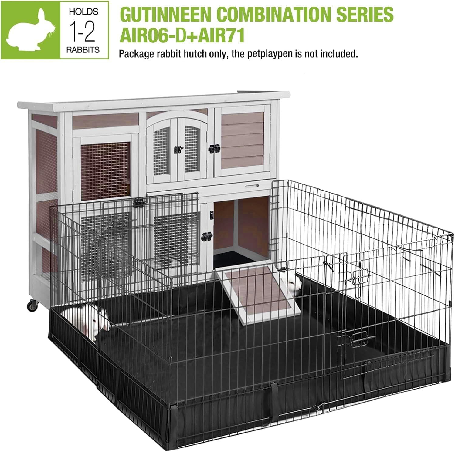 Aivituvin 2-Tier Indoor Rabbit Hutch Bunny House Guinea Pig Cage with Sliding Plastic Trays, Wheels & Ramp, 47.2" Multi-Door Wooden Small Animal Cage for Rabbits, Bunnies, and Guinea Pigs (Brown)
