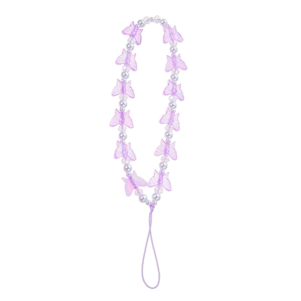 Cordón para teléfono con mariposas, correa de perla para teléfono, adorno colgante para teléfono