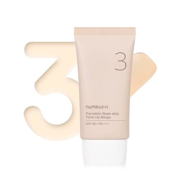 Protector solar tintado Numbuzin No.3, base de porcelana, Skip Tone Up, beige