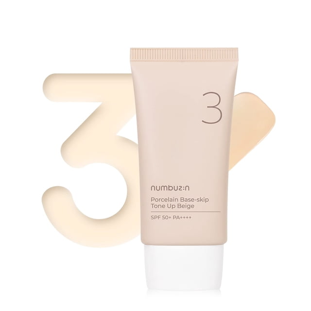 Protector solar tintado Numbuzin No.3, base de porcelana, Skip Tone Up, beige
