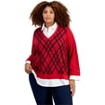 thumbnail image 1 of Tommy Hilfiger Chandail à Carreaux à Enfiler pour Femmes, Rouge, Grande Taille, 3X, 1 of 1