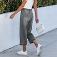 thumbnail image 6 of QIUOMBBP Capri Jeans for Women Stretchy Causal Summer High Waisted Drawstring Wide Leg Denim Capris Ladies Cropped Jean Trousers Gray S, 6 of 8