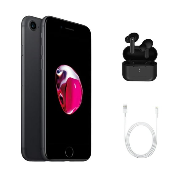 Restored Apple iPhone 7 (Fully Unlocked) 32GB Matte Black (A1660) Bundle with Wireless Earbuds (Refurbished)
