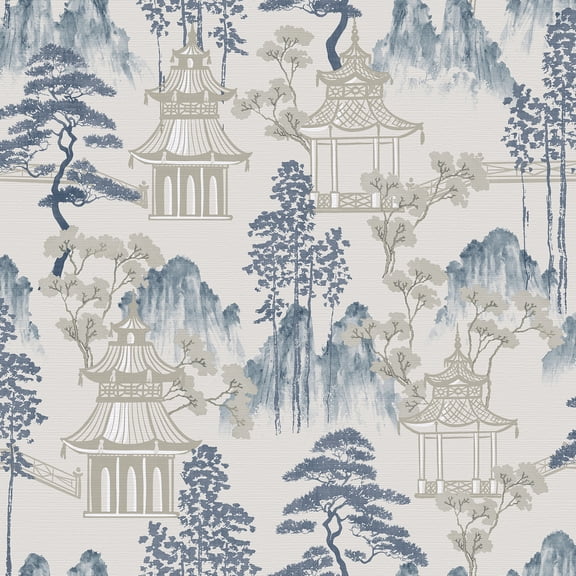 Arthouse Akio Blue Pagoda Wallpaper