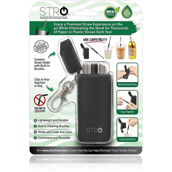 STRO Portable Reusable Metal Straw with Travel Case & Built-in Cleaning Brush, Stainless Steel Drinking Straw for 20 and 30 oz Tumbler