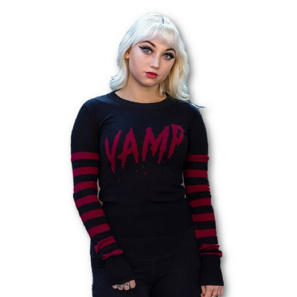 Sourpuss Clothing Vamp Sweater Fitted Pullover Black Gothic Women's LARGE