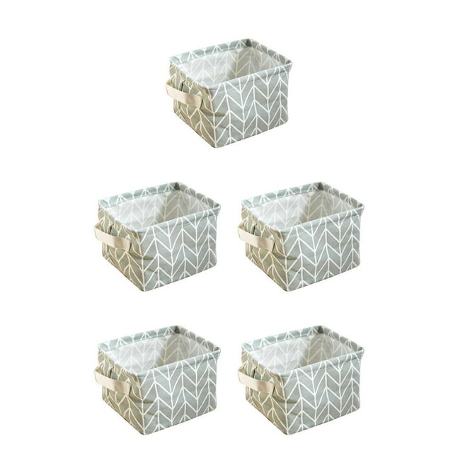 Destyer Cotton Linen Desktop Storage Basket Sundries Storage Box Space-Saving Bag Organizer, Blue No.02 5PCS