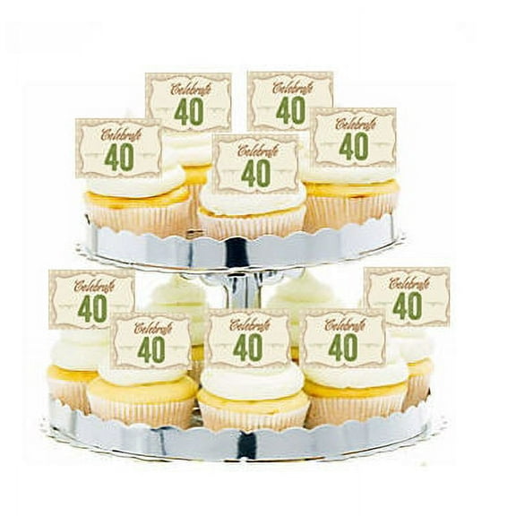 24pk Vintage Celebrate 40 Edible Cupcake Decoration Topper Picks