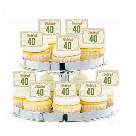 24pk Vintage Celebrate 40 Edible Cupcake Decoration Topper Picks