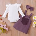 thumbnail image 2 of NOLDARES Baby Girl 1st Birthday Outfit Print Overall Dress Romper Skirt Set Headband 3Pcs Fall Clothes(Purple,12-18 M), 2 of 8