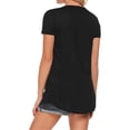 thumbnail image 3 of Sonducket Amart - Camiseta de mujer de manga corta con cuello en V y blusa holgada plisada Prendas para la parte del cuerpo negro L, 3 of 7