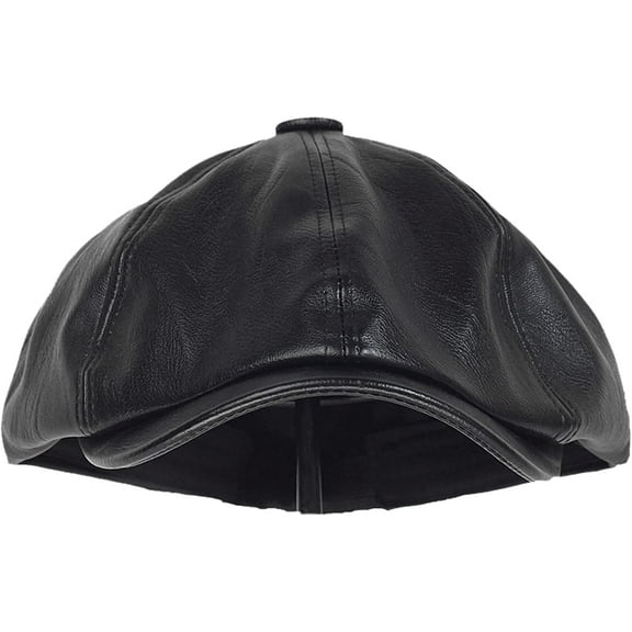 CoCopeaunts PU Leather Newsboy Cap Solid Octagonal Hat Men Women Detective Hats Retro Flat Caps Unisex Four Seasons Baker Boy Hat