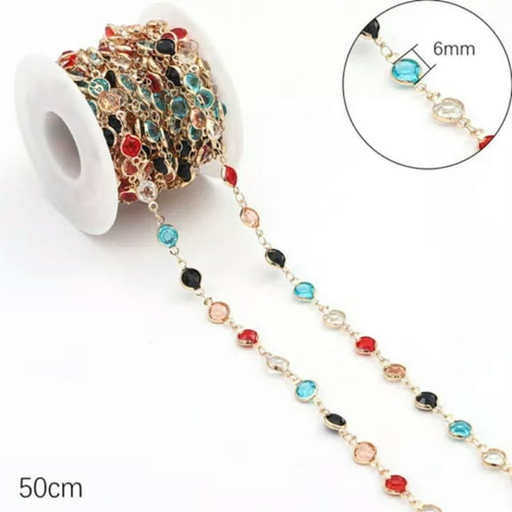 U8MO 50CM Flower Beaded Colorful Chain Metal Chains For Jewelry Making DIY Bracelet-6mm Gold Color