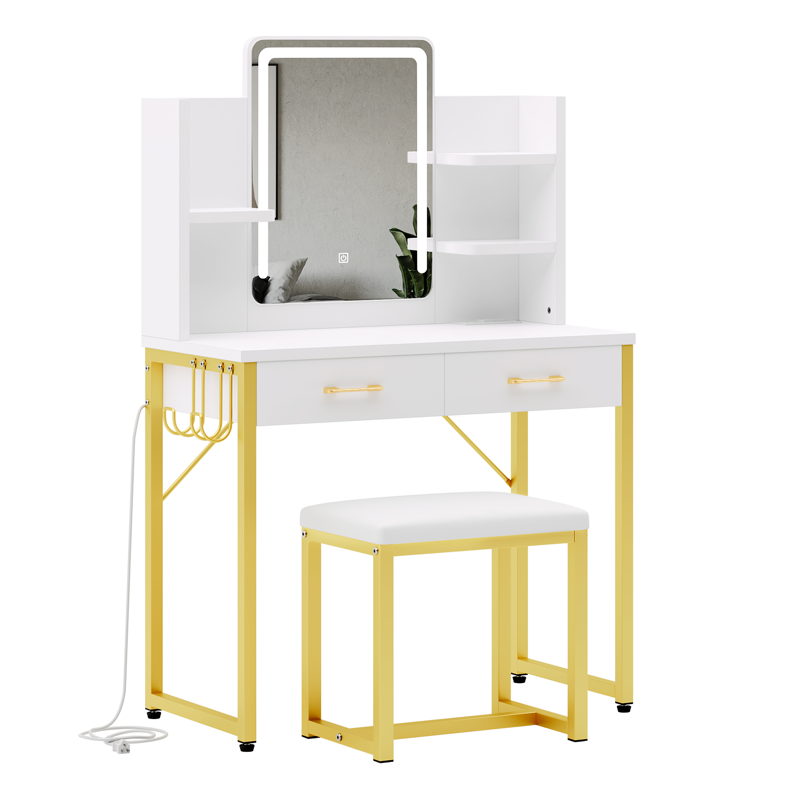 Bestier White Makeup Vanity Set with Lights and Stool photo 8