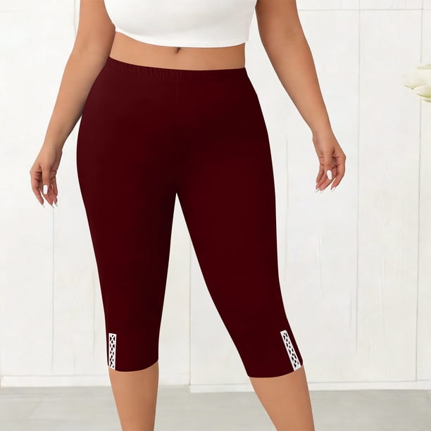 TaTaai Womens Plus Size Elastic Waist Yoga Capris Solid Color Stretchy Casual Cropped Pants With Pockets Breathable Lightweight Comfy Bottoms For Daily Lounge Sports Wear Gift