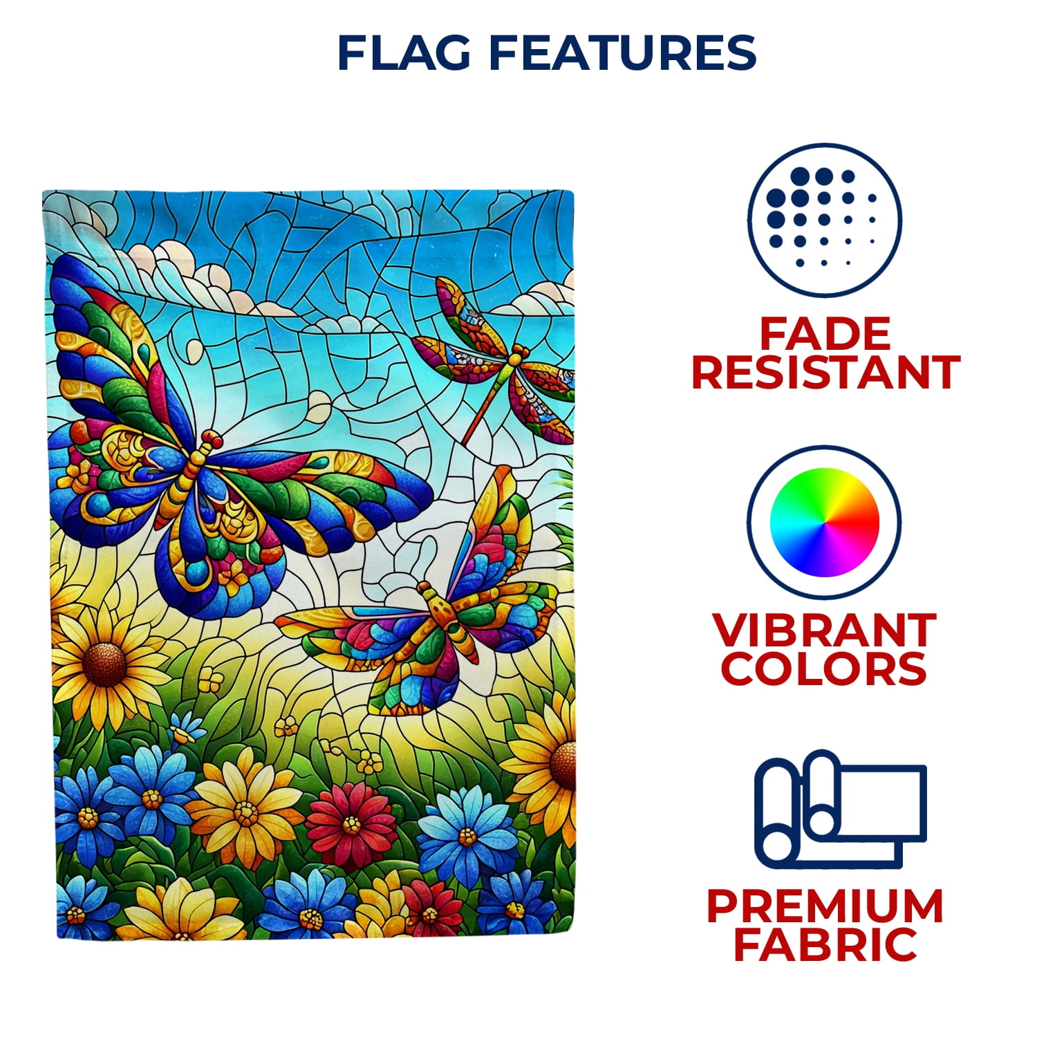 America Forever Stained Glass Butterfly House Flag, 28 x 40 inch Double Sided, Spring Summer Fall Floral Decorative Seasonal Outdoor Decor, Holiday Outside Decorations Yard Flag