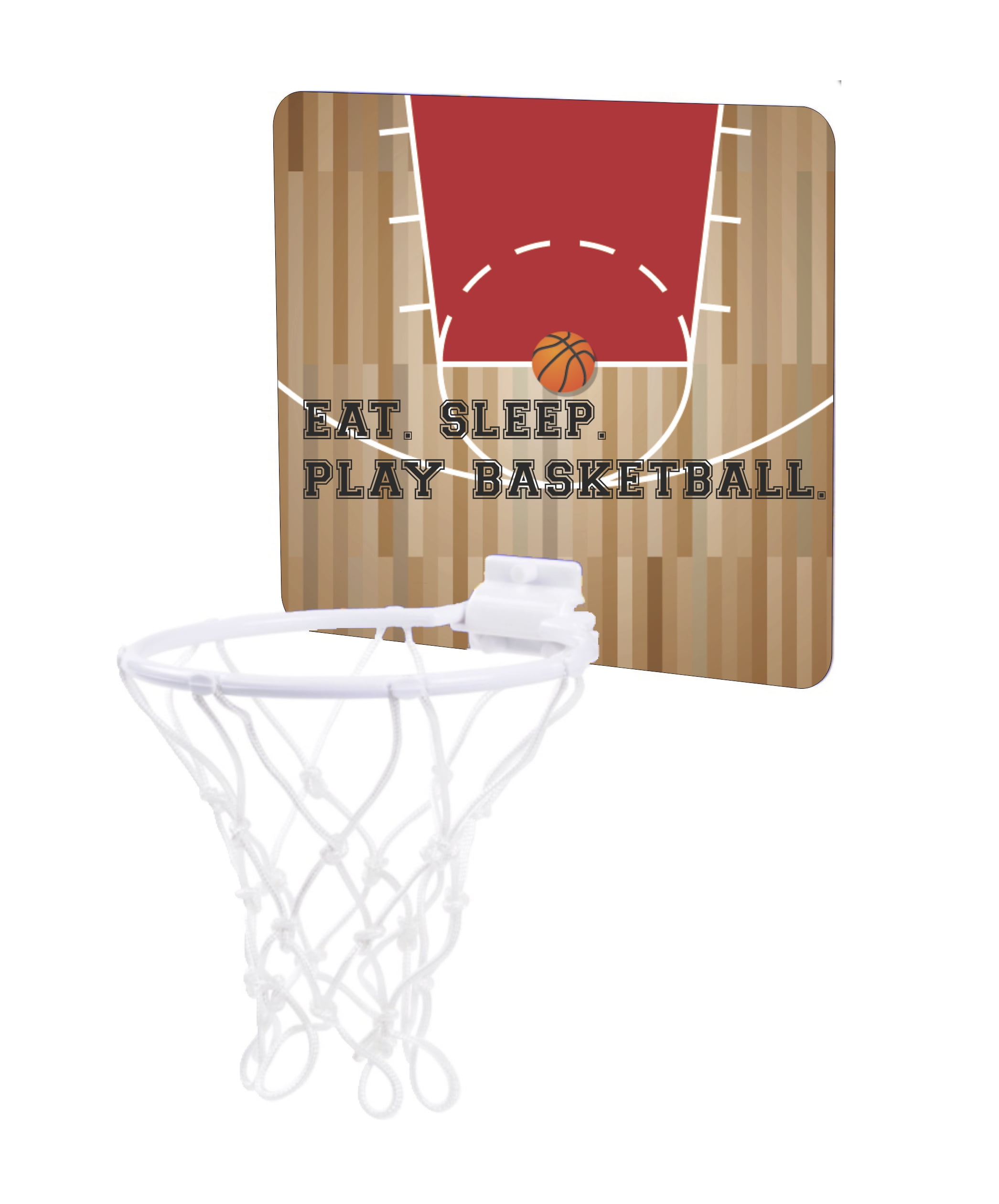 Basketball Court Design - Eat. Sleep. Play Basketball. Unisex Childrens 7.5&quot; x 9&quot; Mini Basketball Backboard - Goal with 6&quot; Hoop