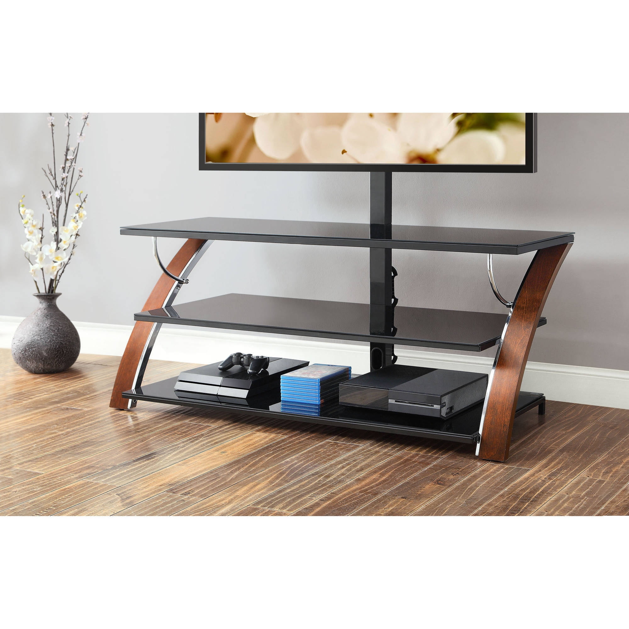 Whalen Payton Brown Cherry 3 In 1 Flat Panel Tv Stand For Tvs Up To Whalen Payton Brown Cherry 3 In 1 Flat Panel Tv Stand For Tvs Up