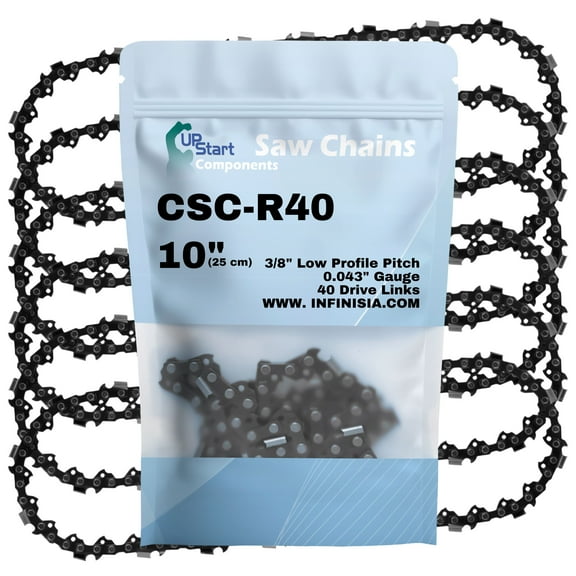 6-Pack 10-Inch Chainsaw Chain R40 Replacement for Ryobi P543 - (10", 3/8", .043", 40 Drive Links)