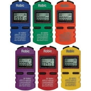 Robic SC-505W Multi-Mode Chronograph Stopwatches, 12 Lap Memory, Set of 6 Colors