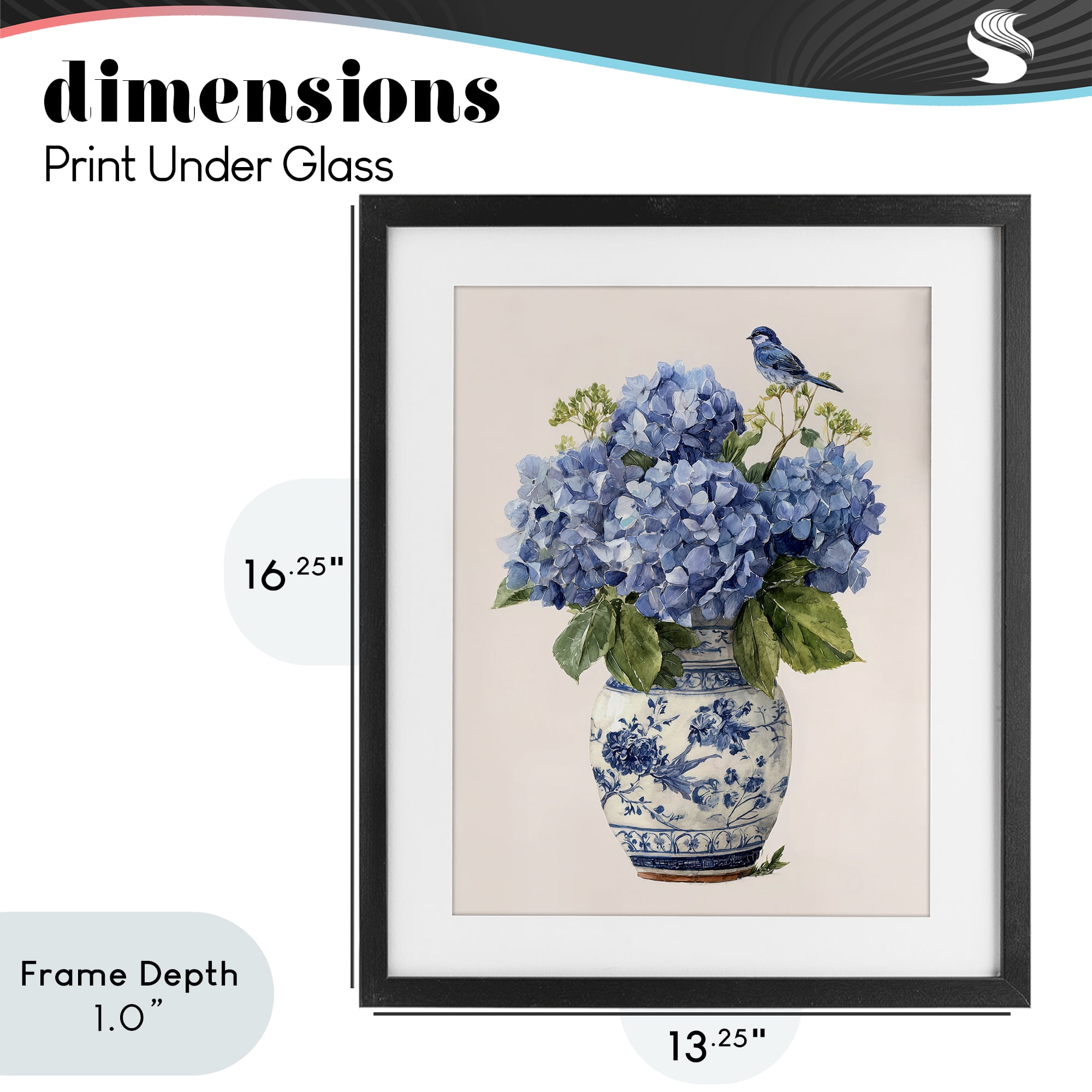Stupell Industries Songbird Perched on Hydrangeas Black Framed Print Under Glass, design by Imagine It Images