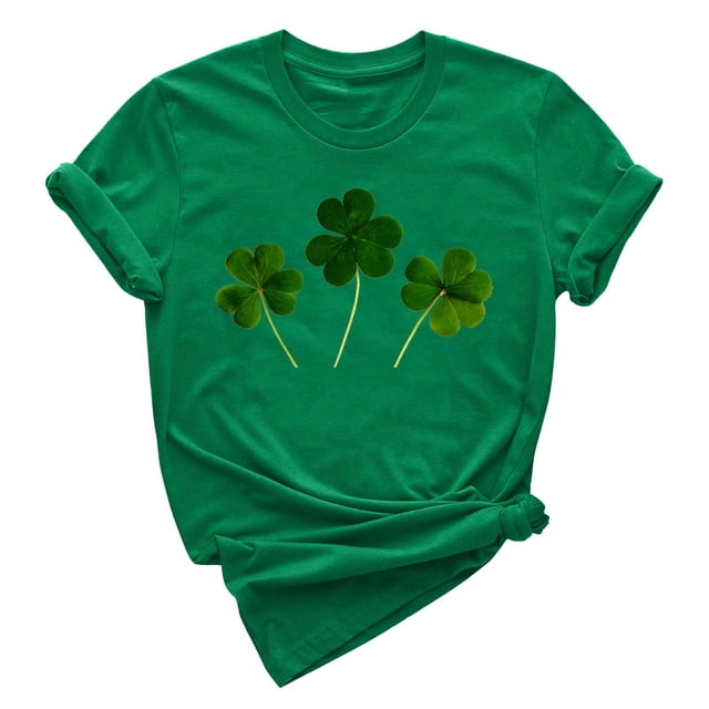 Besolor T-Shirts de Mode pour Femmes de la Saint-Patrick à Col Rond avec Trèfle, T-Shirt à Manches Courtes, T-Shirts Basiques, Hauts de Festival