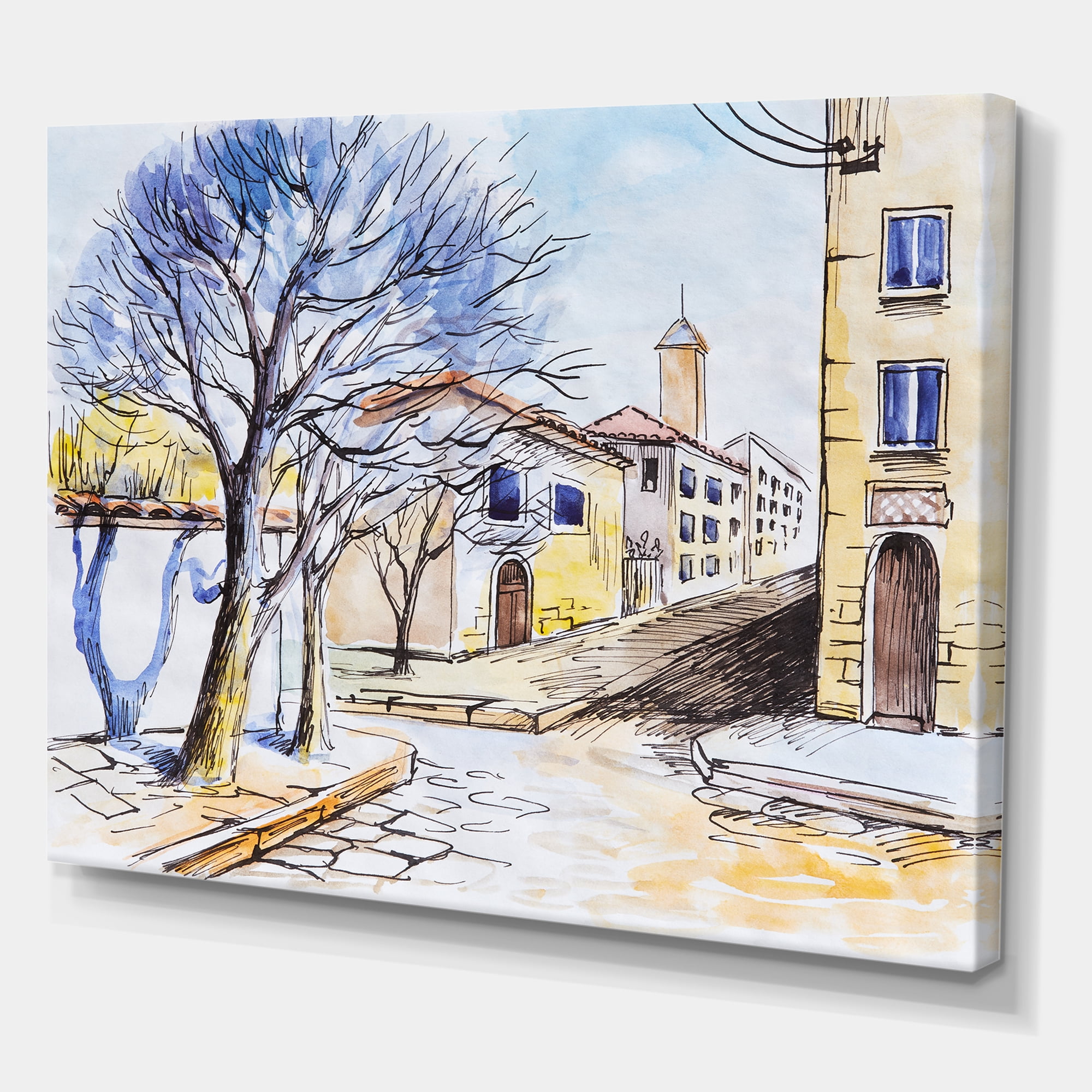 Designart ' Vintage White House In Summer VIllage ' Traditional Canvas Wall Art Print