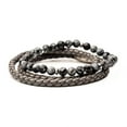 thumbnail image 1 of Stainless Steel Brown Leather and Snowflake Bead Stackable Bracelets, 1 of 1