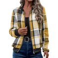 thumbnail image 1 of Chaquetas de Mujer Informales con Cremallera, de Franela A Cuadros, Larga, Holgadas, Ideales para Otoño. Amarillo L, 1 of 5