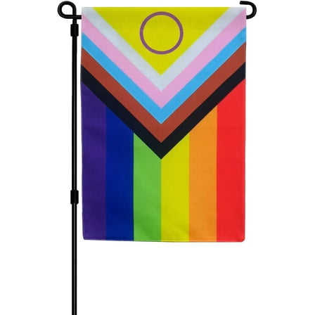 FLAGWIN Garden Progress Pride Flag 12x18 LGBTQ Pride Flag with Vivid Rainbow Color and Durable Nylon, Inclusive Gay Flag for Yard Lawn Wall or Room(without stand))