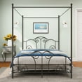 thumbnail image 3 of alazyhome Queen Size Canopy Metal Bed Frame, Metal Slat Support, Black, 3 of 8