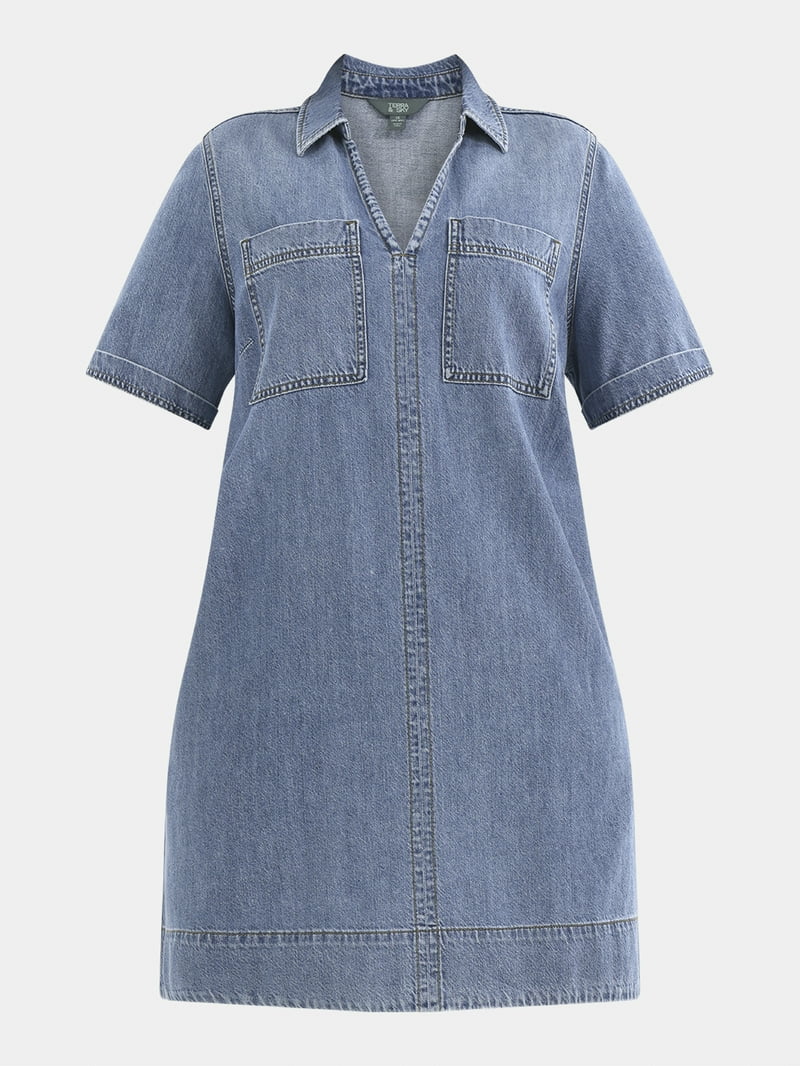 Terra & Sky Women's Plus Denim Mini Popover Shirt Dress, Sizes 0X-5X