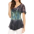 thumbnail image 4 of Sakkas Nayen Tie-Dye Sheer Cap Sleeve Embellished Relaxed Fit Drawstring Tunic Top - Navy - One Size Regular, 4 of 5