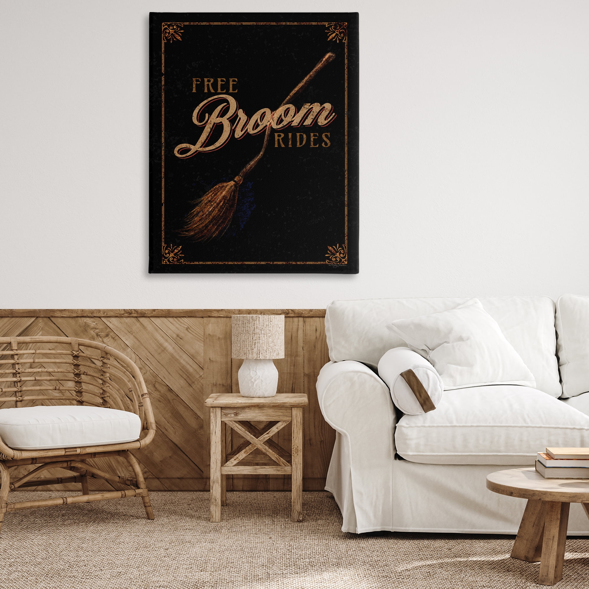 Stupell Industries Rustic Free Broom Rides Holiday Painting Gallery Wrapped Canvas Art Print Wall Art, 36 x 48