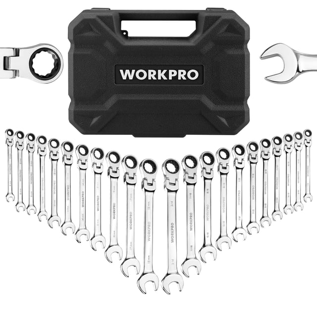 Juego de llaves de trinquete WORKPRO, 22 piezas, cabeza flexible, 6-18 mm y 1/4-3/4