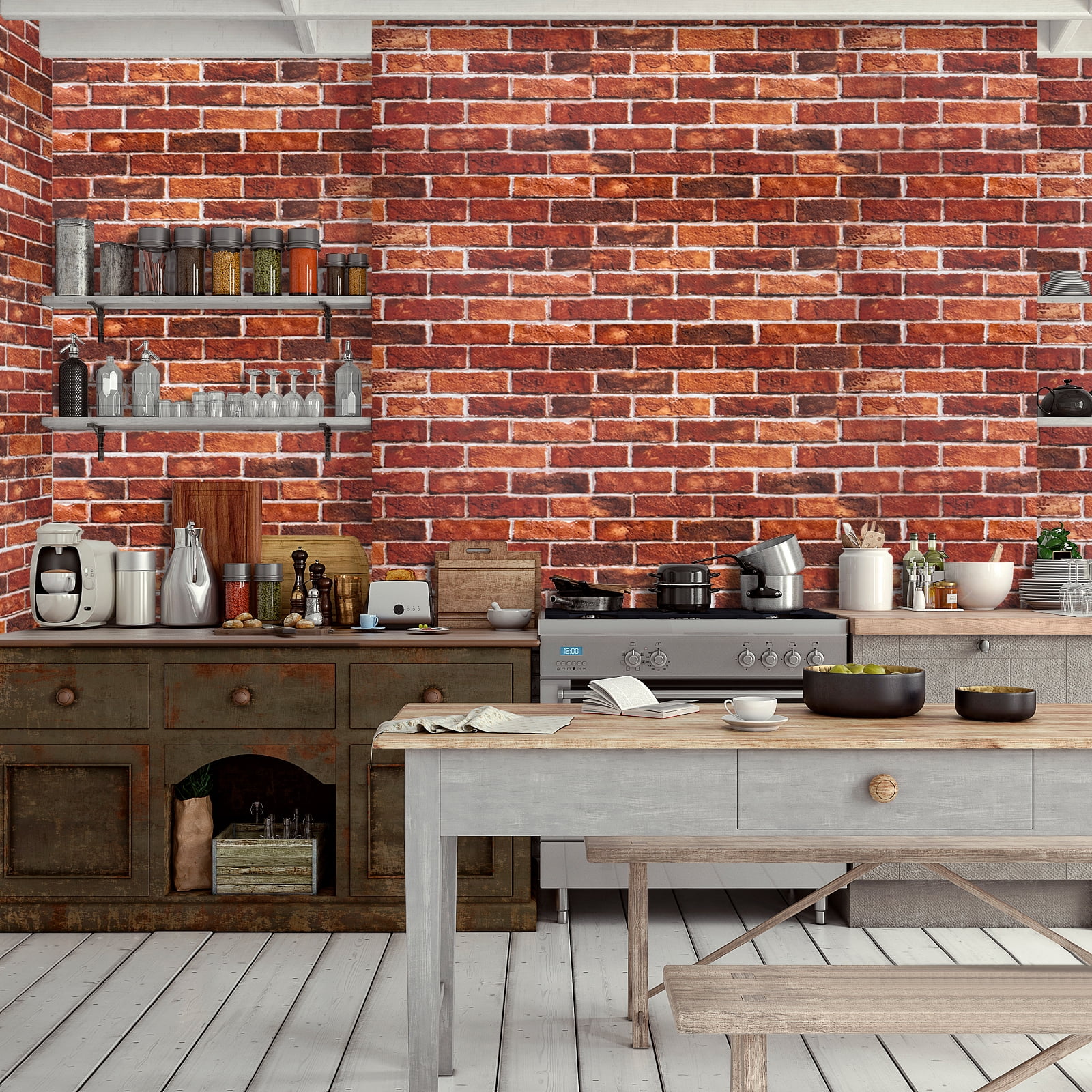 UMIGGEE 17.7-in x 472-in Red Brick Wallpaper Vintage Brick Wallpaper Peel and Stick Wallpaper Self Adhesive Removable Decorative Contact Paper for House Decoration PVC DIY
