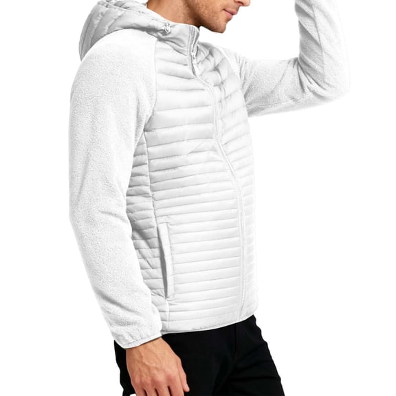 Winter Jackets For Men Detachable Hooded Front Zipper Stand Collar Coat Thick Thermal Outwear With Multi Pockets (XS, White)