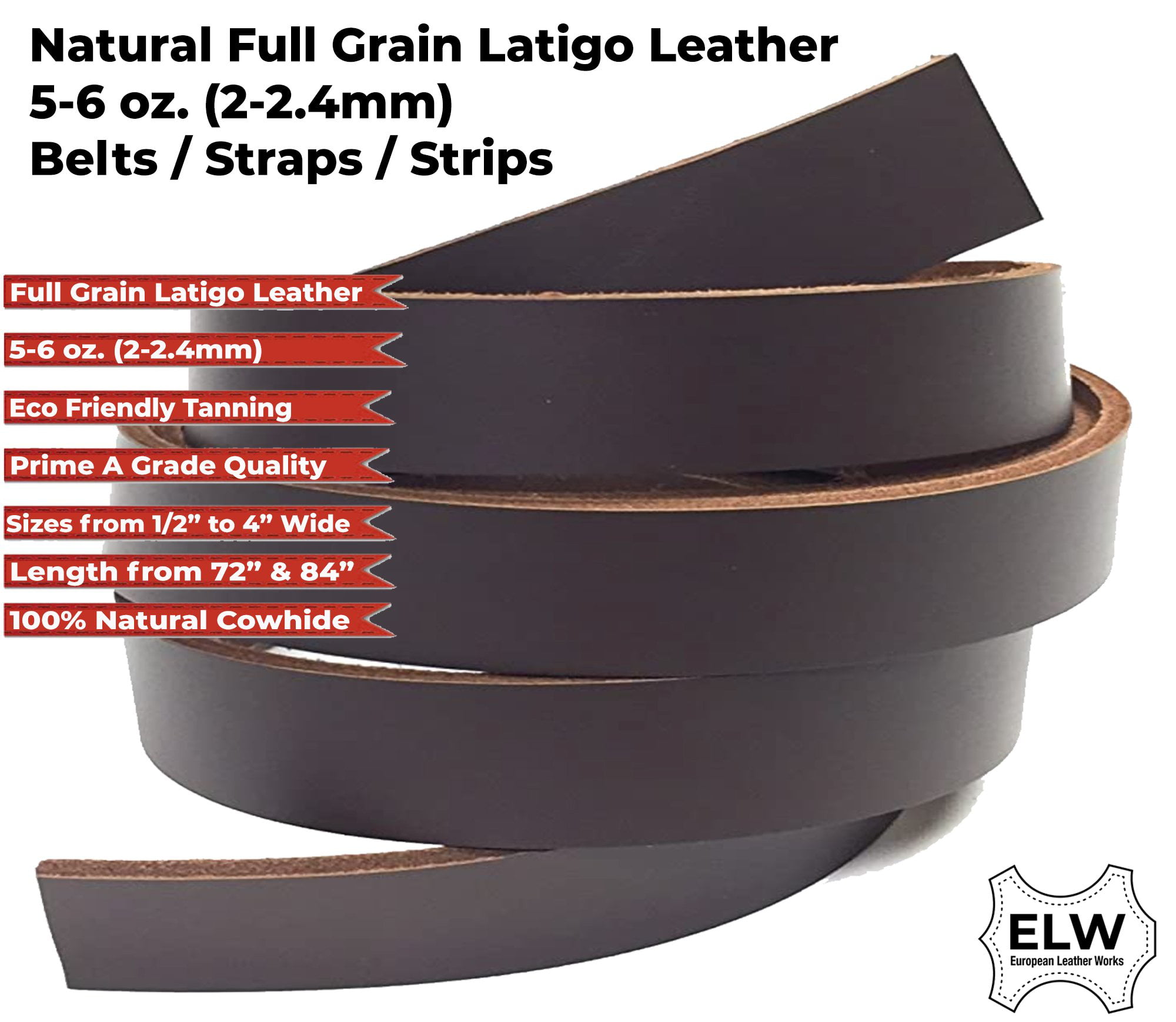 Leather Straps 5/8 Inch Wide 6-7 oz. Mahogany Waxy Latigo Leather Strap up to 96 Inch Long Pitka Leather 2.4 – 2.8 mm 5/8 x 12 