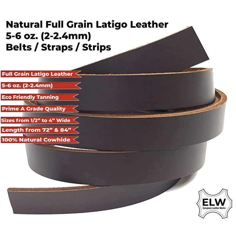 ELW Belt Blanks Strips/Straps 8/9 oz. 3.2-3.6mm Thickness Size 1-1/4x72  Full Grain Import Natural Cowhide Vegetable Tanned Leather for Tooling,  Engraving, Embossing, Molding, & Dyeing 